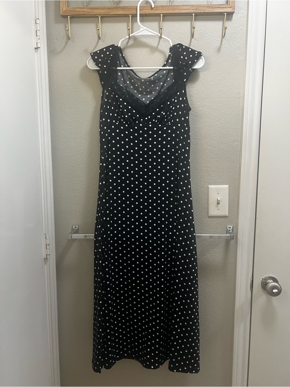 SHEIN Black Polka Dot Midi Dress with Sheer Yoke